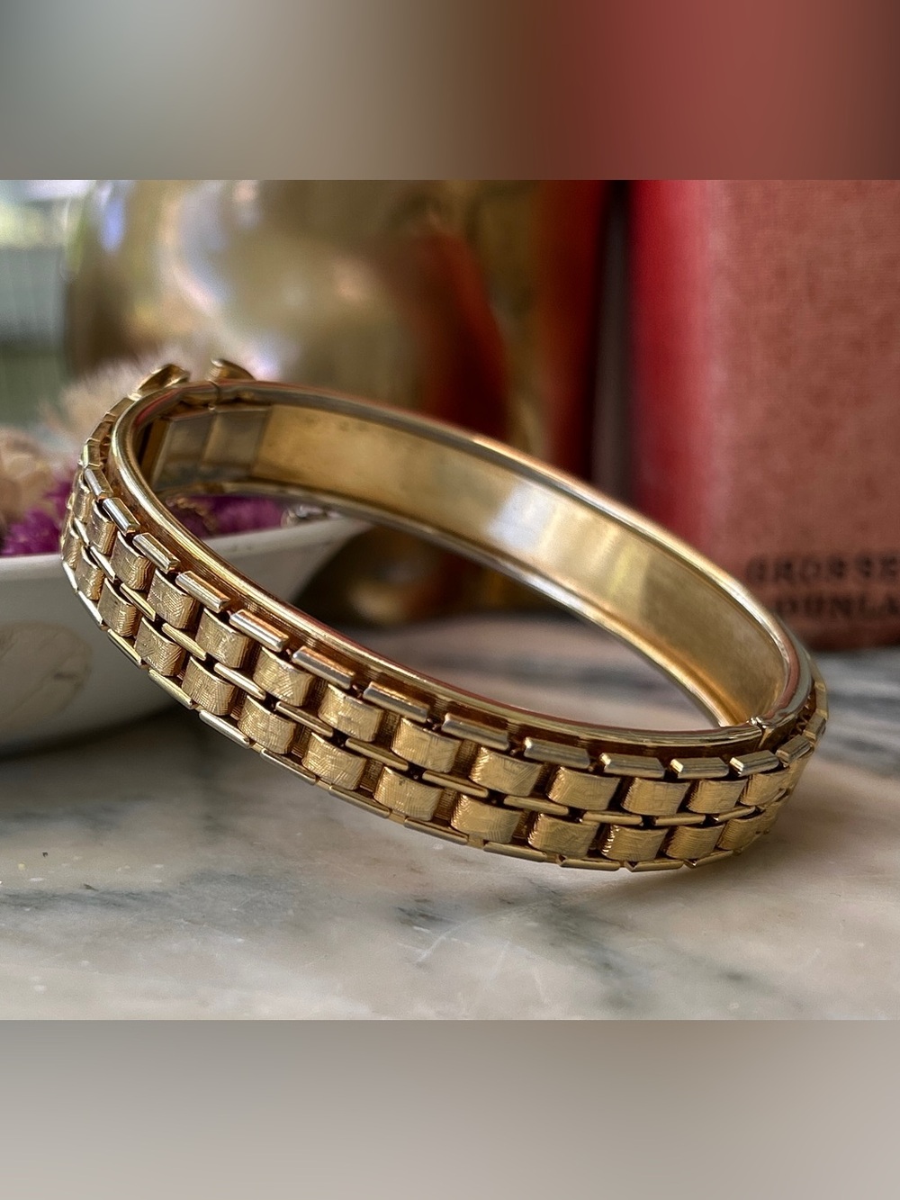 Mid Century Bangle Bracelet with Brick Links